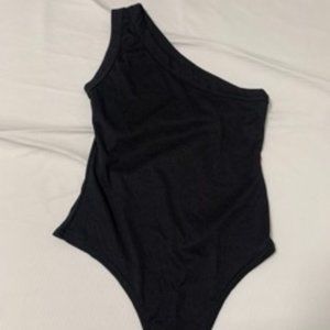 One Shoulder Black Bodysuit